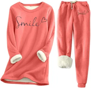 2 Piece Jogging Suits For Women Sherpa Fleece Lined Sweatshirts Jogger Pant Warm Crewneck Sweatsuits Pjs Sleepwear