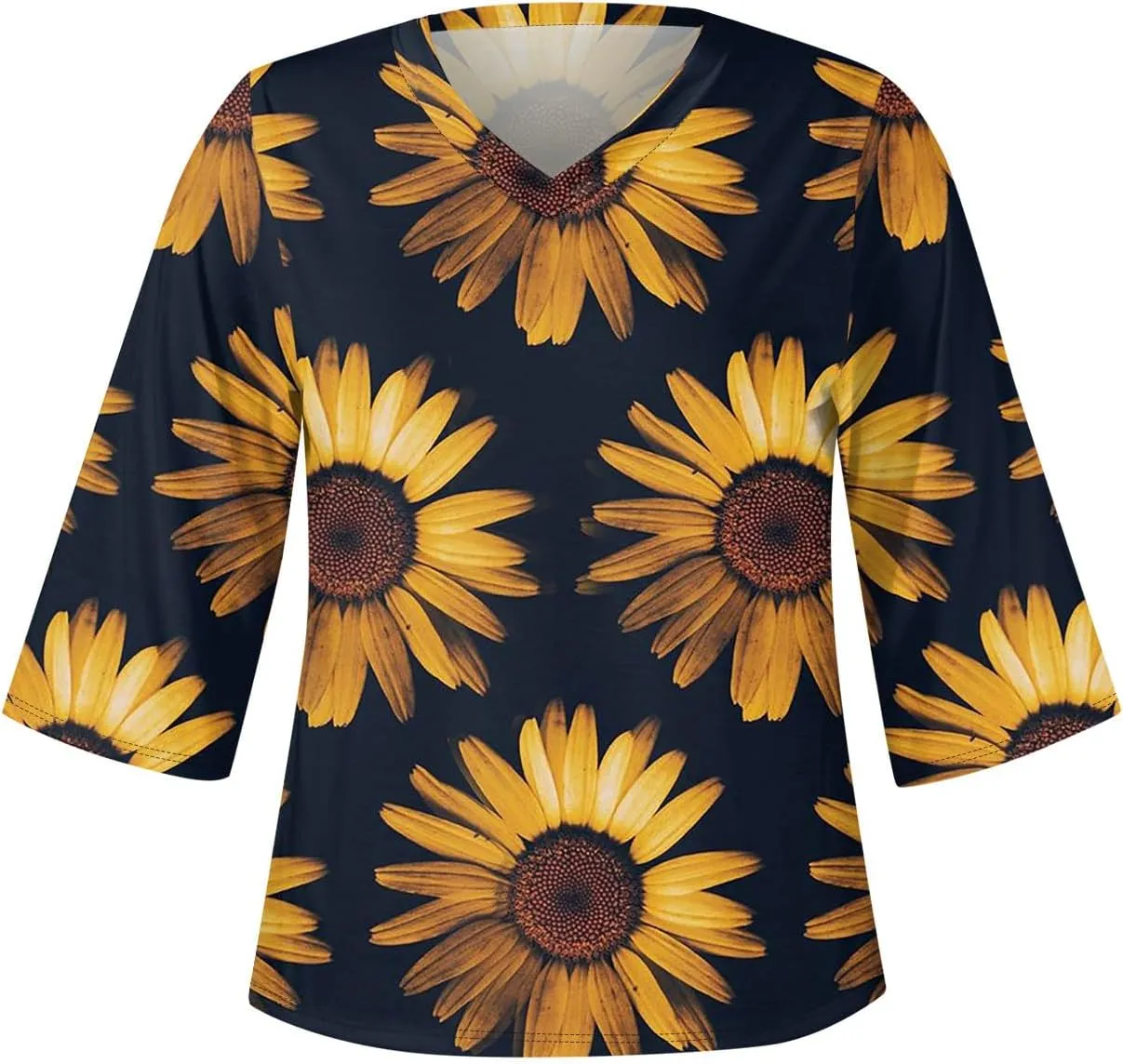 3/4 Sleeve T Shirts for Women V Neck 3/4 Sleeve Pullover Floral Print Baggy T Shirts Business Cute Work Tops