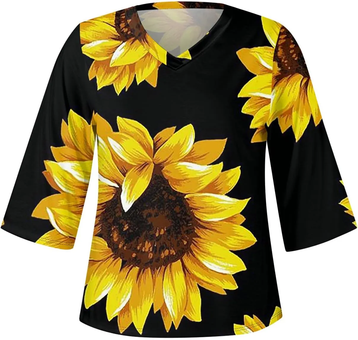 3/4 Sleeve T Shirts for Women V Neck 3/4 Sleeve Pullover Floral Print Baggy T Shirts Business Cute Work Tops
