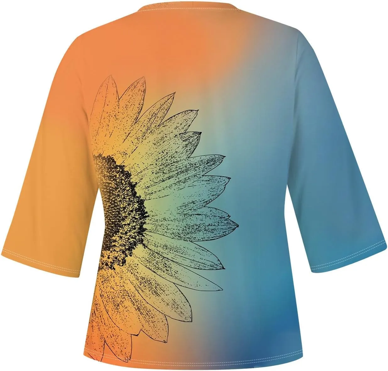 3/4 Sleeve T Shirts for Women V Neck 3/4 Sleeve Pullover Floral Print Baggy T Shirts Business Cute Work Tops