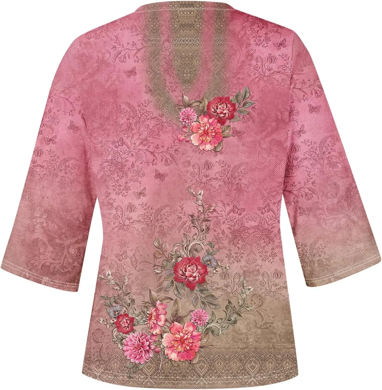 3/4 Sleeve T Shirts for Women V Neck 3/4 Sleeve Pullover Floral Print Baggy T Shirts Business Cute Work Tops