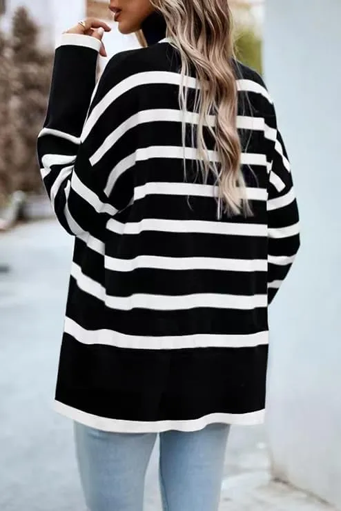AiMgFUN Womens Strip Turtleneck Sweaters Long Sleeve Slit Knit Tops Fall Oversized Sweater Pullover Tops