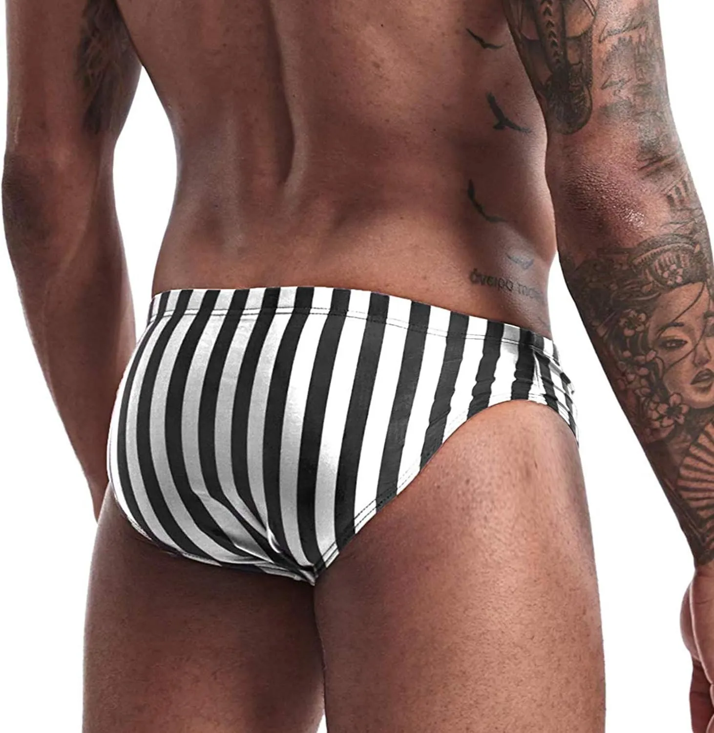 AIMPACT Mens Stripe Swim Briefs Retro Swimwear Sexy Bikini Swimsuit Print Bathing Suit