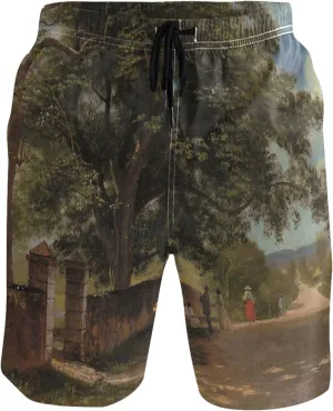 Albert Bierstadt California Spring Swimming Boardshorts Mens Swim Trunks Funny Hawaiian Swimwear Drawstring Shorts S
