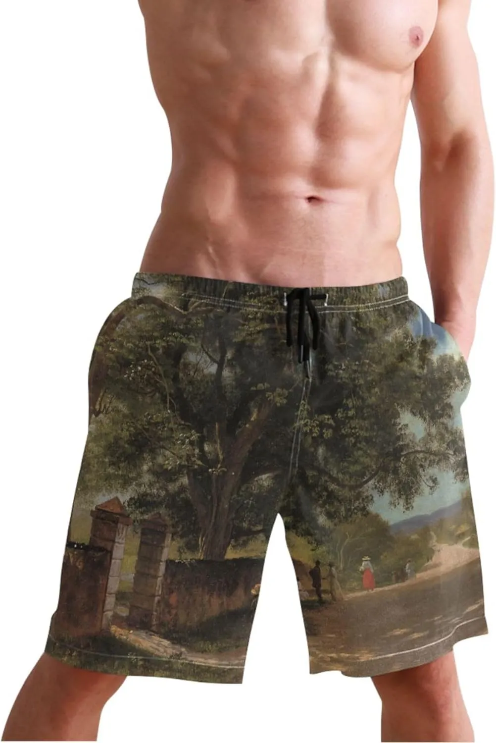 Albert Bierstadt California Spring Swimming Boardshorts Mens Swim Trunks Funny Hawaiian Swimwear Drawstring Shorts S
