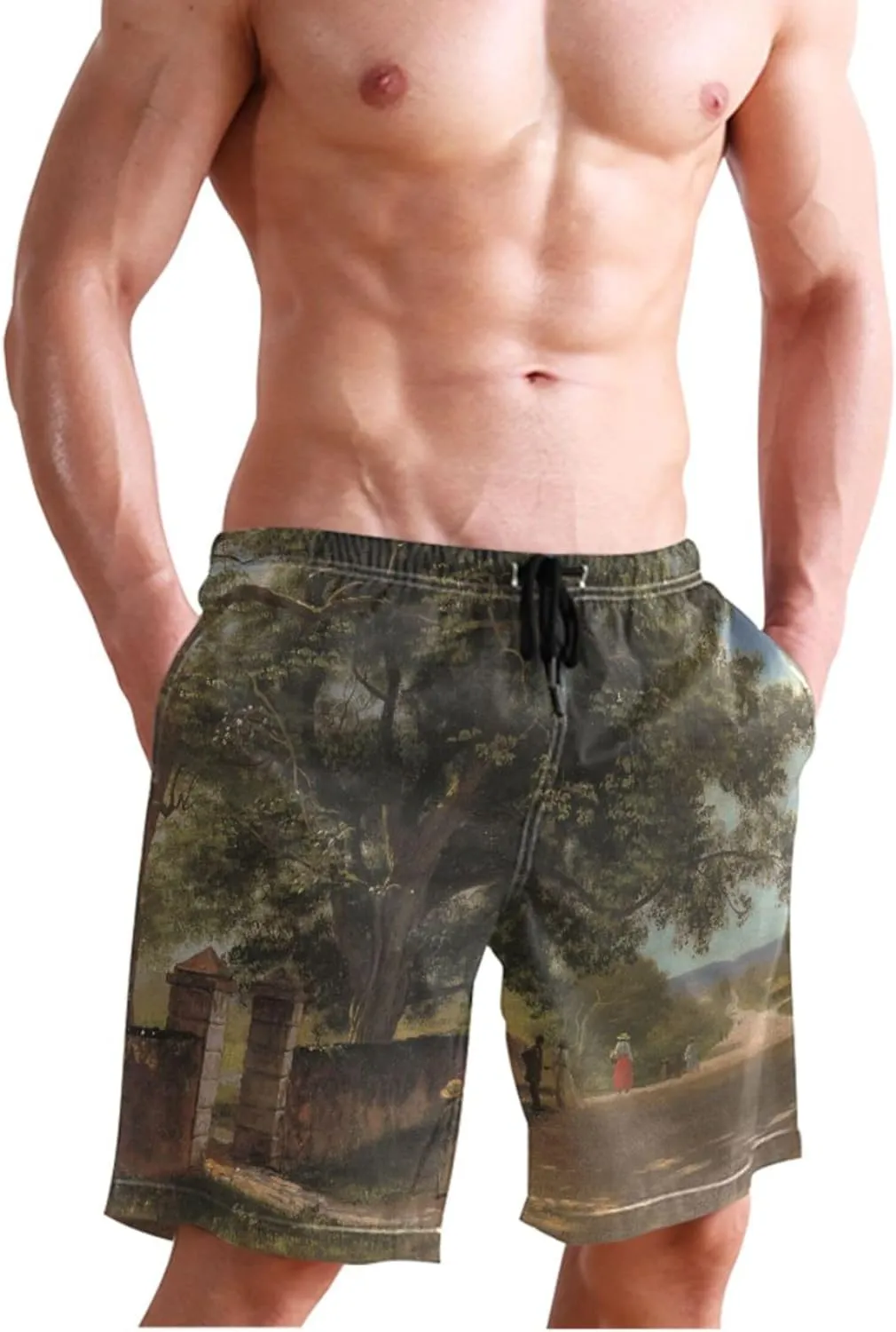 Albert Bierstadt California Spring Swimming Boardshorts Mens Swim Trunks Funny Hawaiian Swimwear Drawstring Shorts S