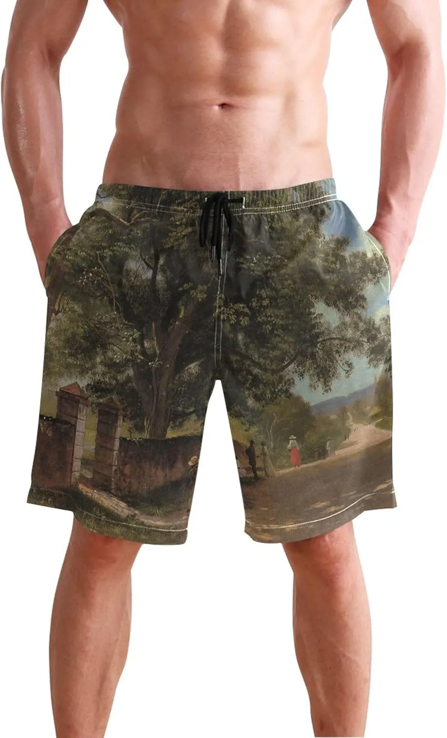 Albert Bierstadt California Spring Swimming Boardshorts Mens Swim Trunks Funny Hawaiian Swimwear Drawstring Shorts S