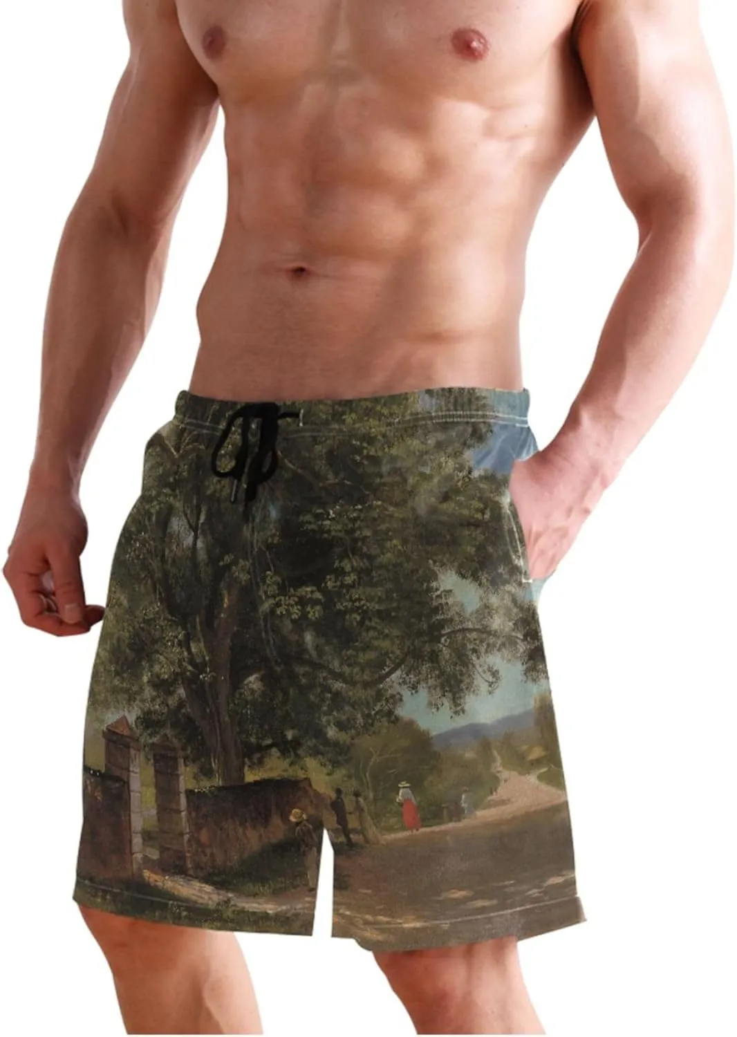Albert Bierstadt California Spring Swimming Boardshorts Mens Swim Trunks Funny Hawaiian Swimwear Drawstring Shorts S