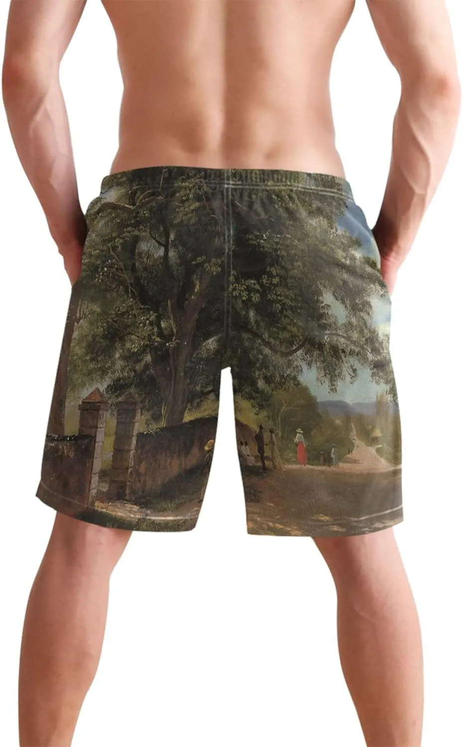 Albert Bierstadt California Spring Swimming Boardshorts Mens Swim Trunks Funny Hawaiian Swimwear Drawstring Shorts S
