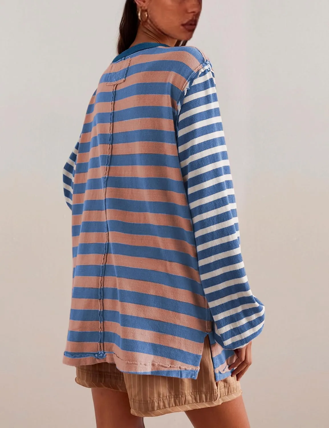 AMEBELLE Tops for Women Trendy Oversized Long Sleeve Shirts for Women Y2K Tops Stripe Tee Womens Sweatshirt