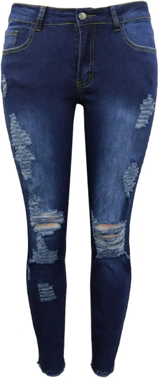 Andongnywell Distressed Jeans Women Skinny Ripped Jeans High Rise Stretch Butt Lift Jegging Sexy Denim Pants with Pockets