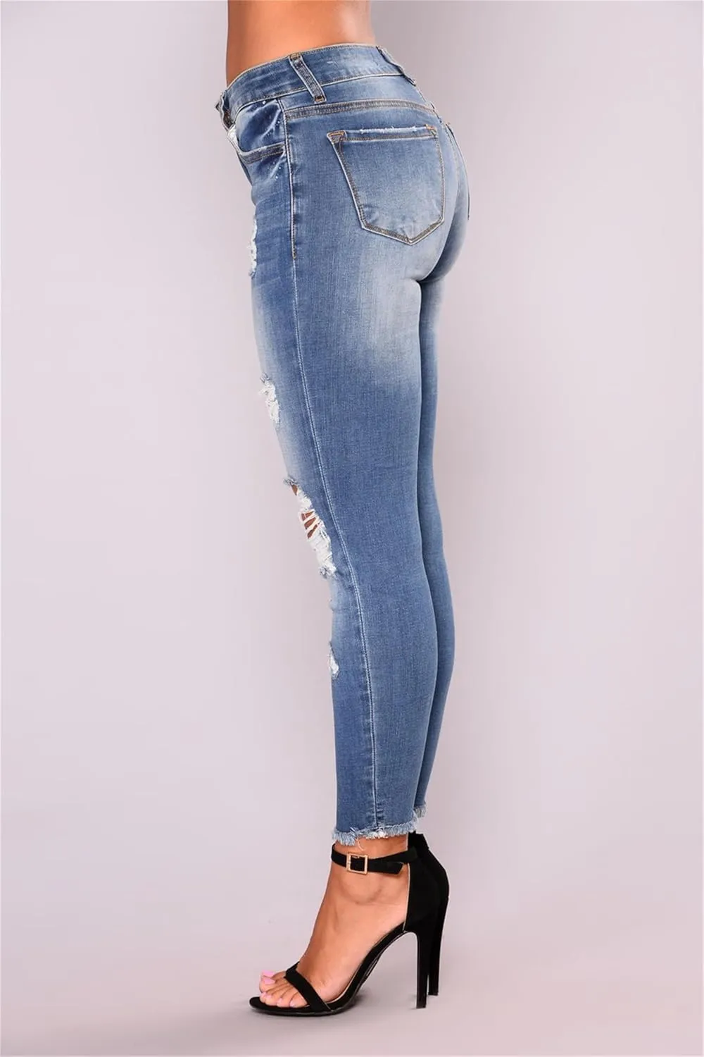 Andongnywell Distressed Jeans Women Skinny Ripped Jeans High Rise Stretch Butt Lift Jegging Sexy Denim Pants with Pockets