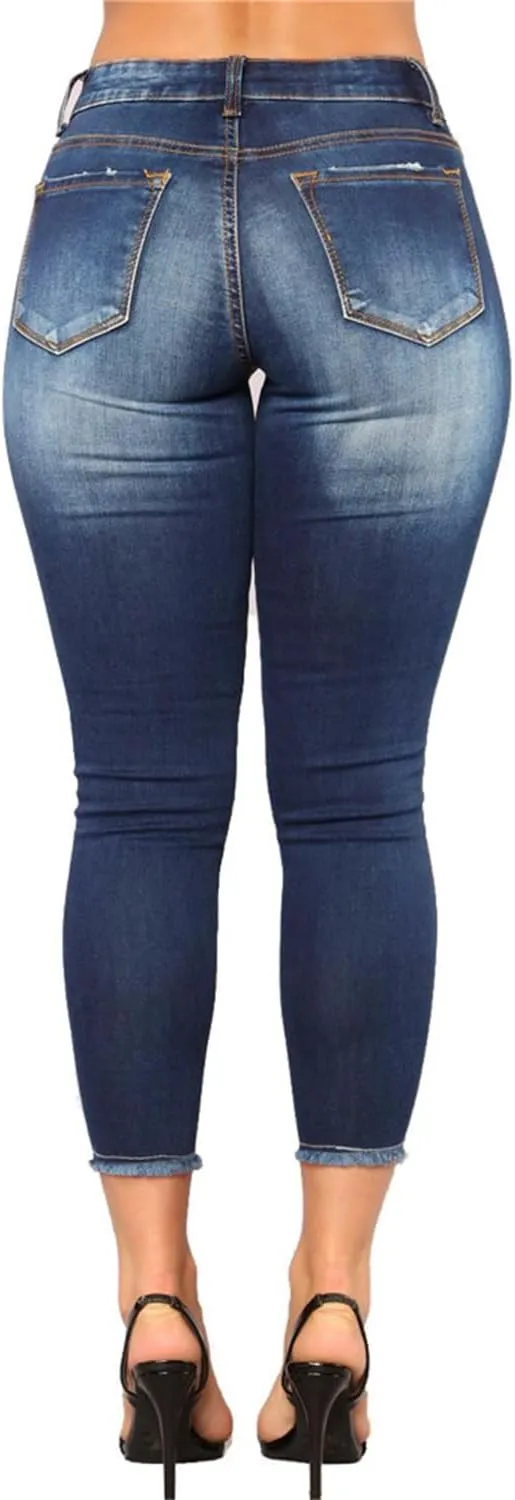 Andongnywell Distressed Jeans Women Skinny Ripped Jeans High Rise Stretch Butt Lift Jegging Sexy Denim Pants with Pockets