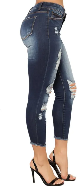 Andongnywell Distressed Jeans Women Skinny Ripped Jeans High Rise Stretch Butt Lift Jegging Sexy Denim Pants with Pockets