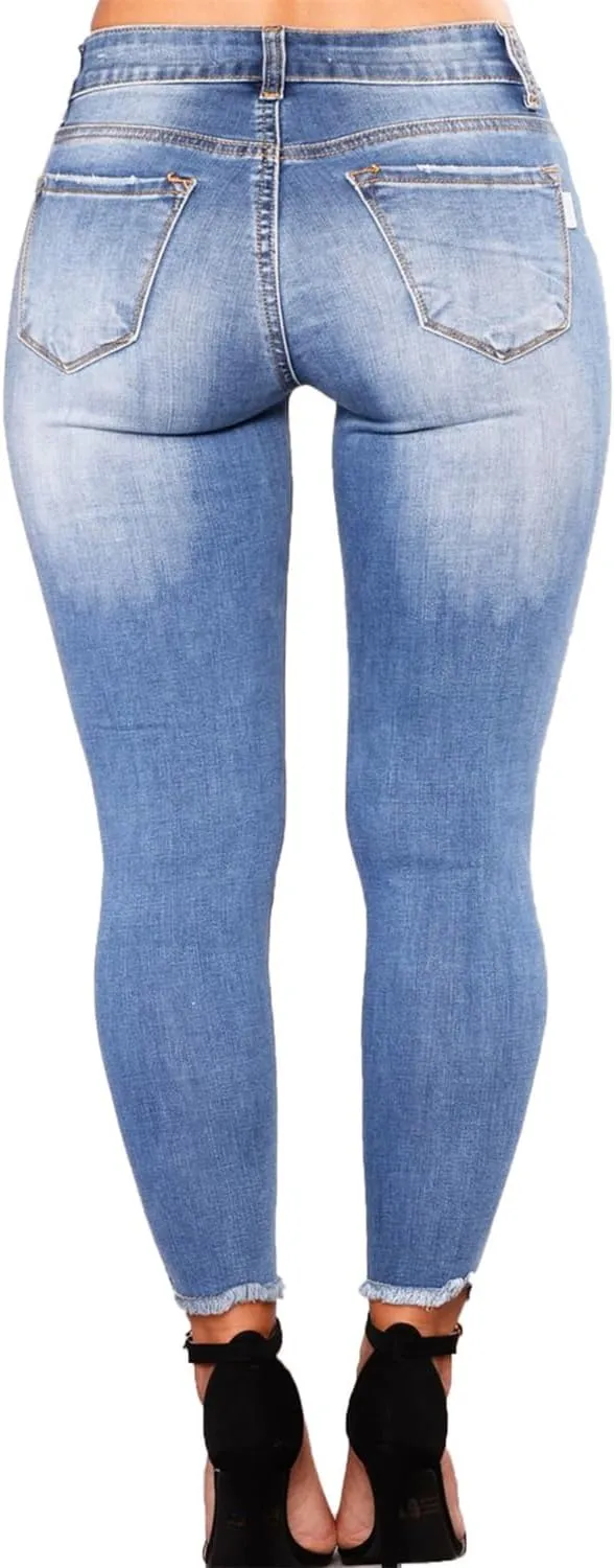 Andongnywell Distressed Jeans Women Skinny Ripped Jeans High Rise Stretch Butt Lift Jegging Sexy Denim Pants with Pockets