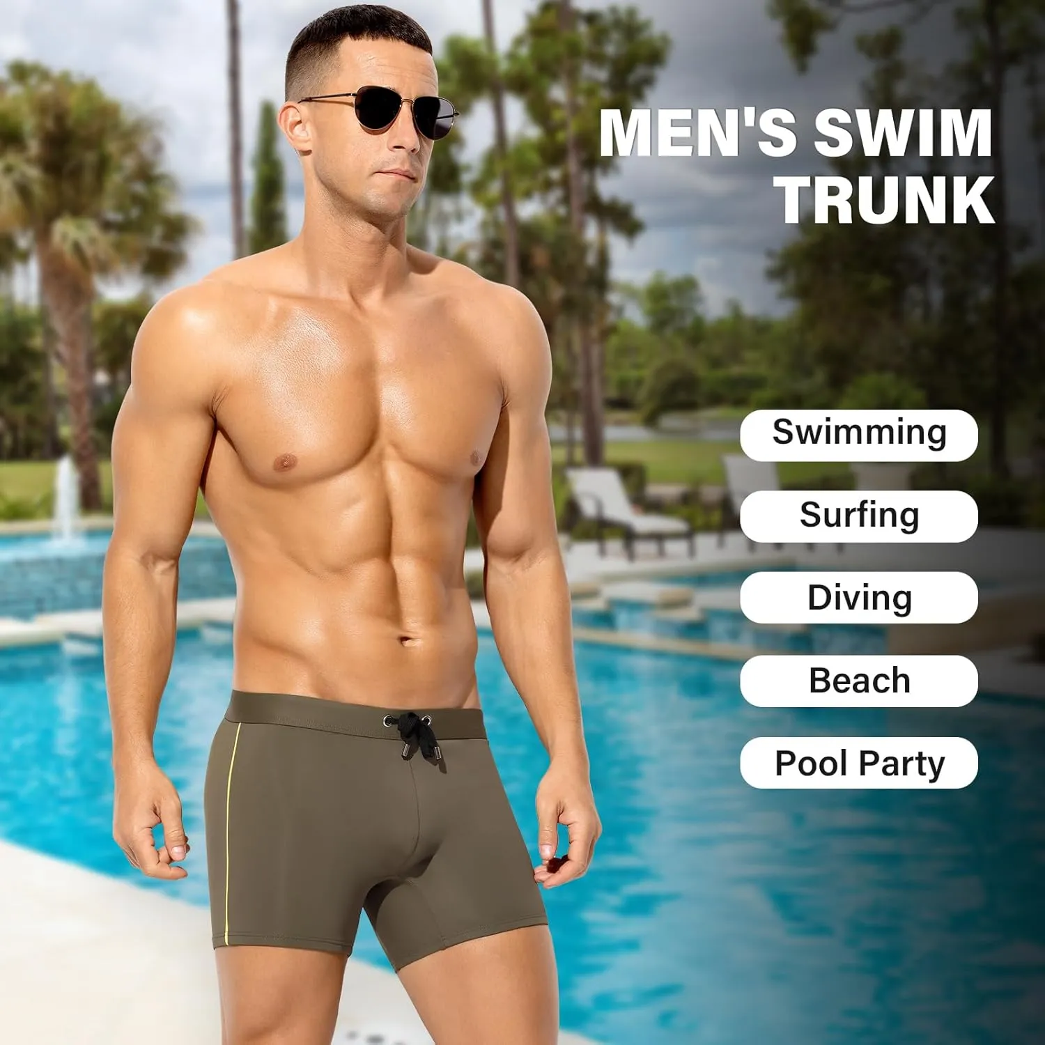 Arjen Kroos Mens Swim Trunks Quick Dry Swim Briefs Color Block Swimwear Bathing Suit with Drawstring