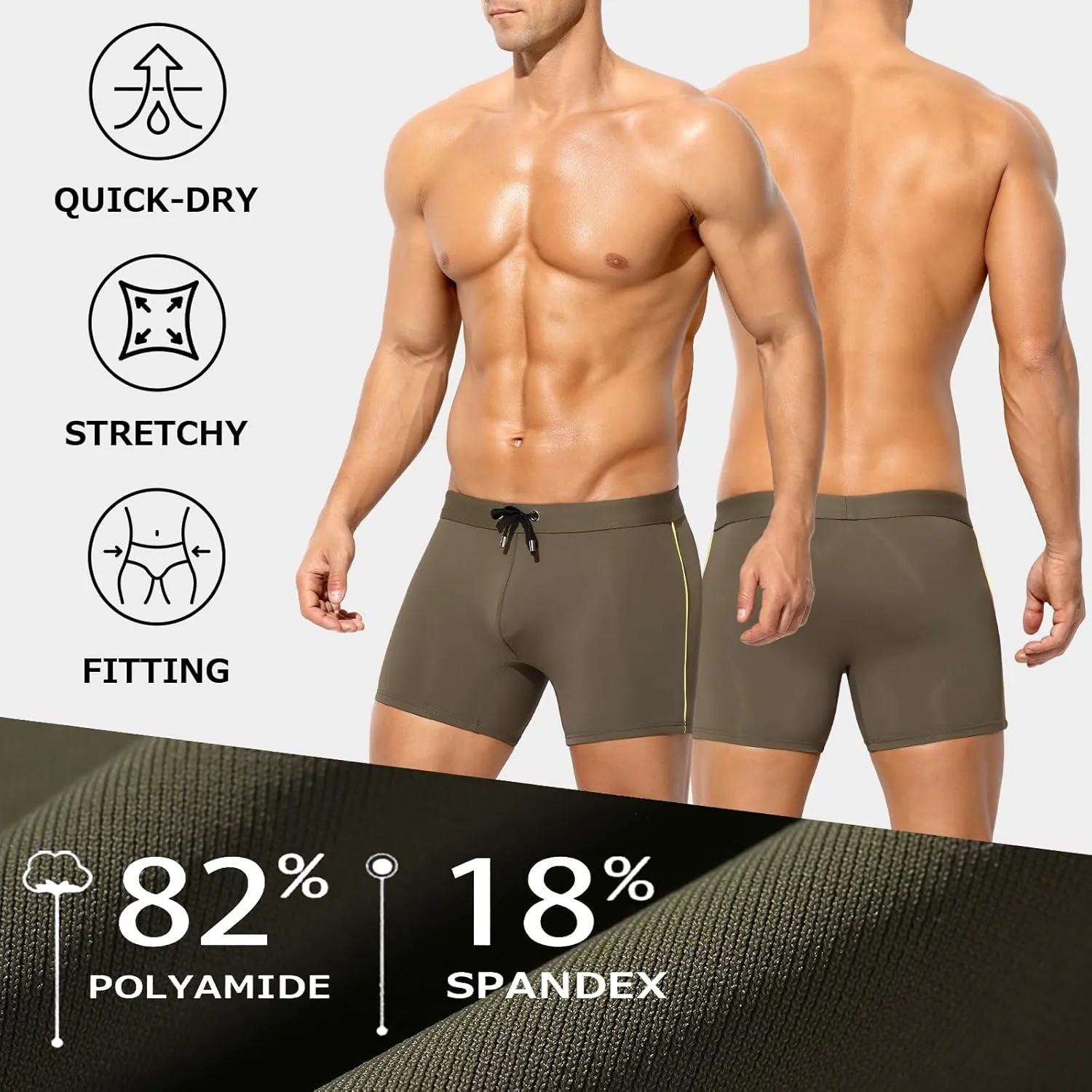 Arjen Kroos Mens Swim Trunks Quick Dry Swim Briefs Color Block Swimwear Bathing Suit with Drawstring