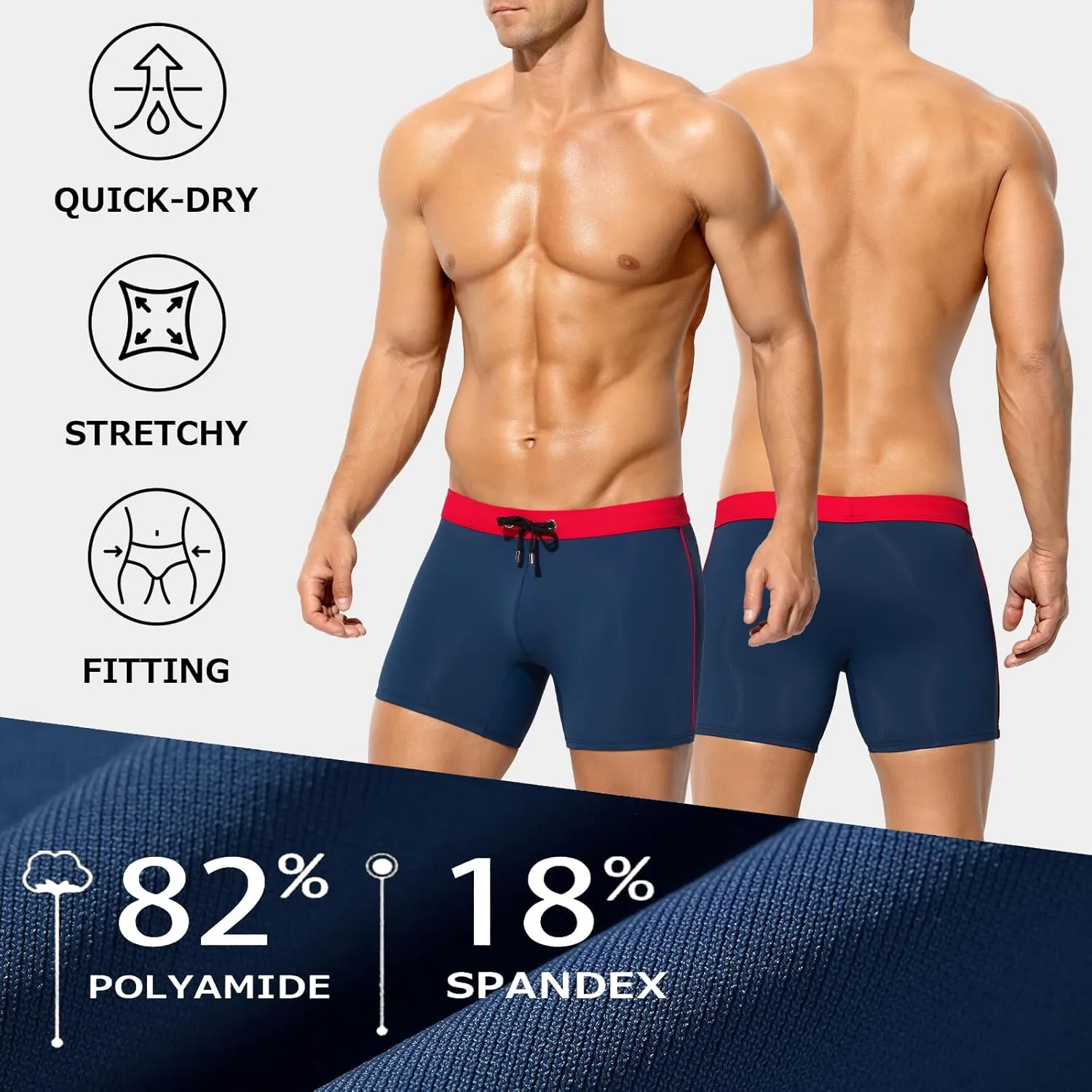 Arjen Kroos Mens Swim Trunks Quick Dry Swim Briefs Color Block Swimwear Bathing Suit with Drawstring