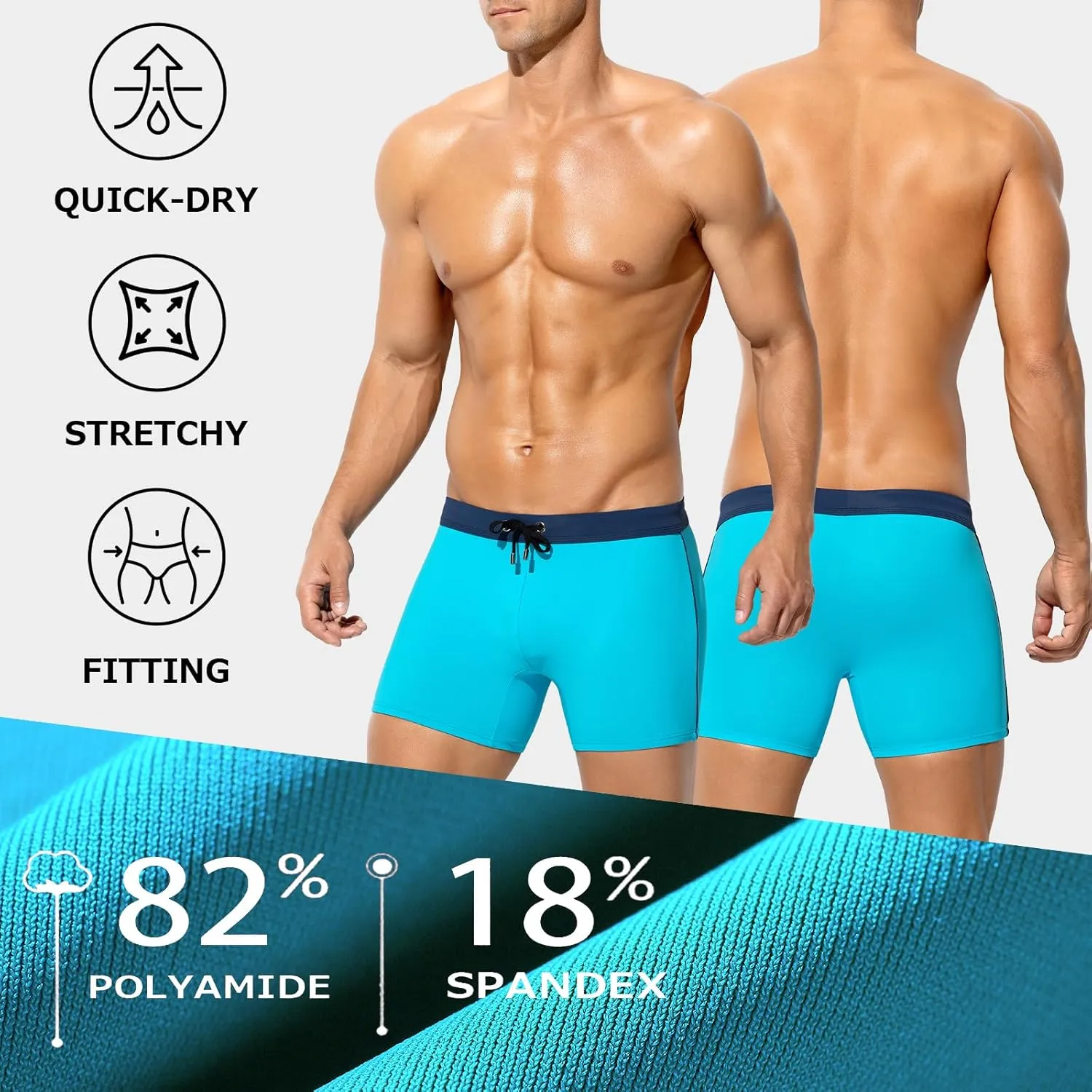 Arjen Kroos Mens Swim Trunks Quick Dry Swim Briefs Color Block Swimwear Bathing Suit with Drawstring