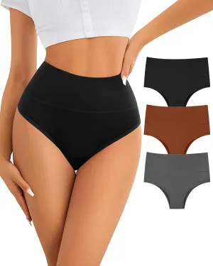 ASIMOON High Waisted Bikini Underwear for Women Tummy Control Cotton Panties Soft Strech No Muffin Cheeky Panty Multi Pack