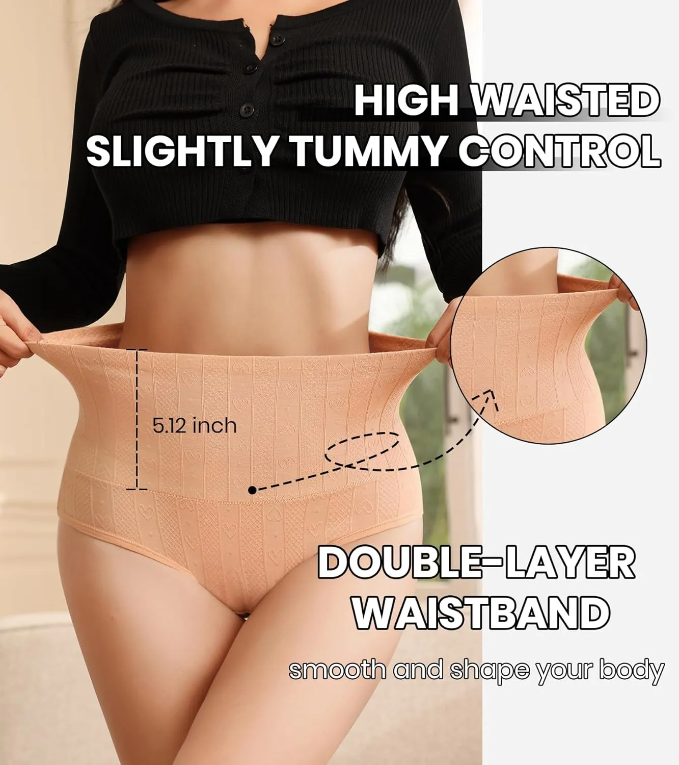 ASIMOON High Waisted Bikini Underwear for Women Tummy Control Cotton Panties Soft Strech No Muffin Cheeky Panty Multi Pack