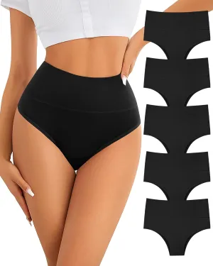 ASIMOON High Waisted Bikini Underwear for Women Tummy Control Cotton Panties Soft Strech No Muffin Cheeky Panty Multi Pack