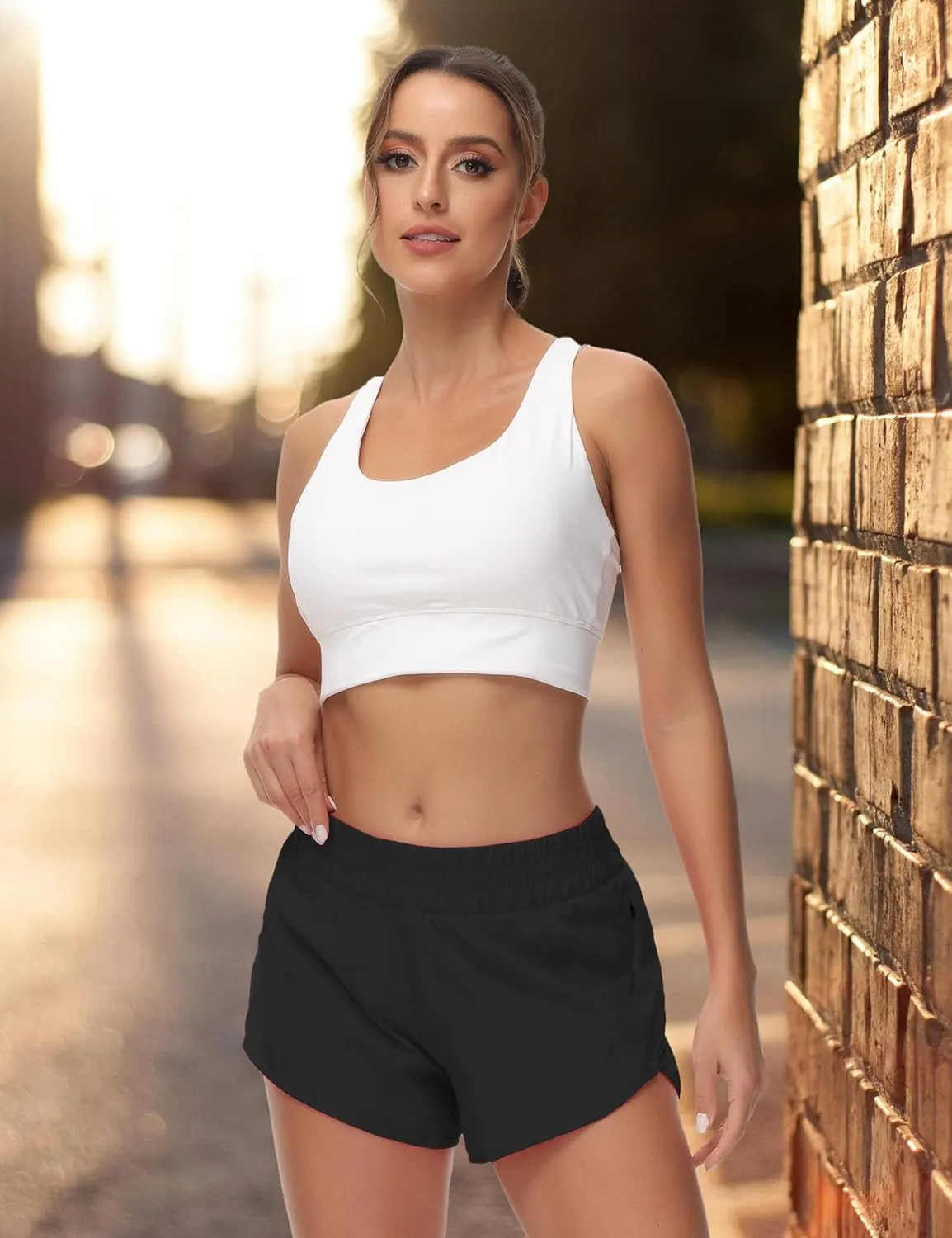 Athletic Shorts for Women Running Shorts Sporty Quick Dry Workout Shorts with Liner Zipper Pocket