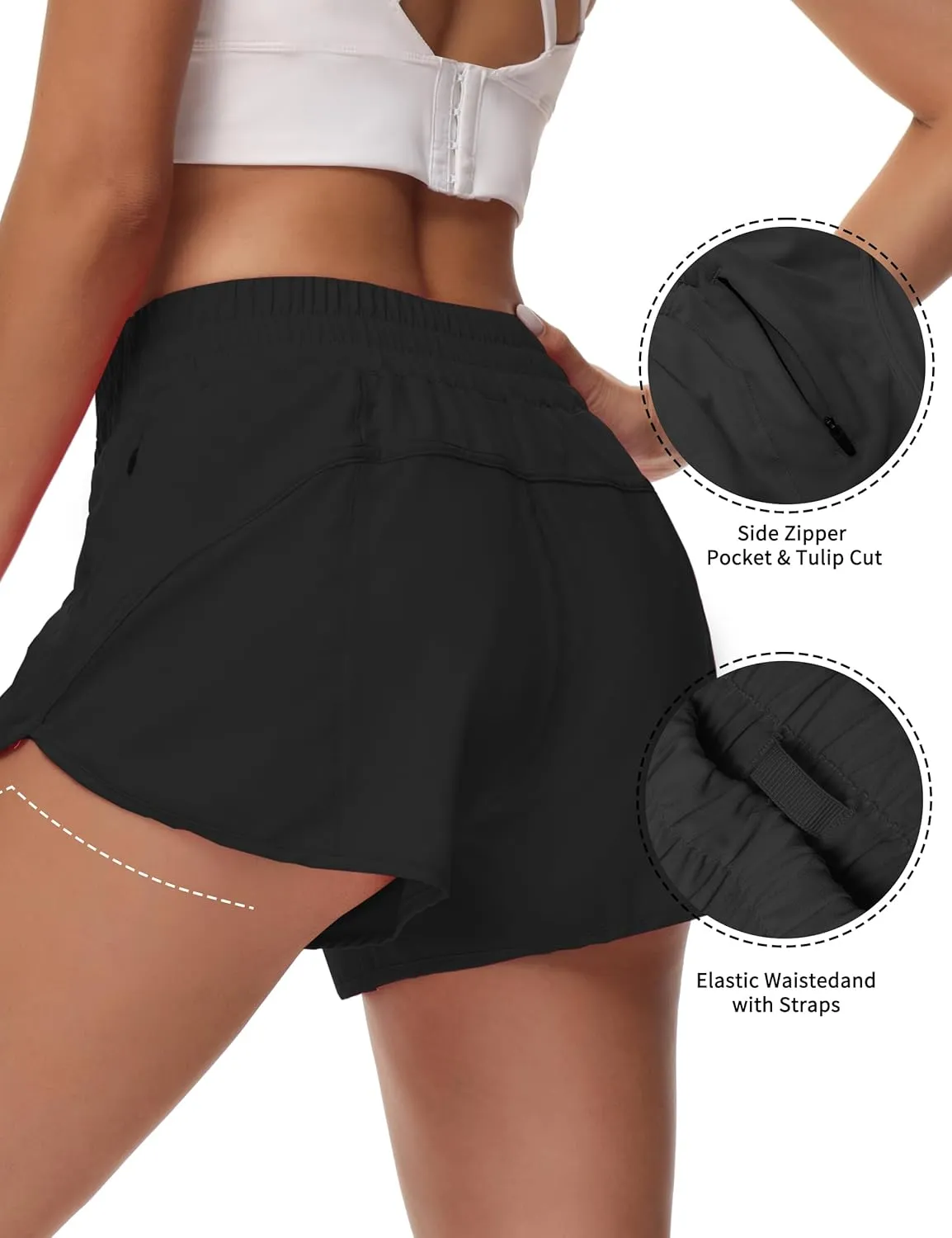 Athletic Shorts for Women Running Shorts Sporty Quick Dry Workout Shorts with Liner Zipper Pocket
