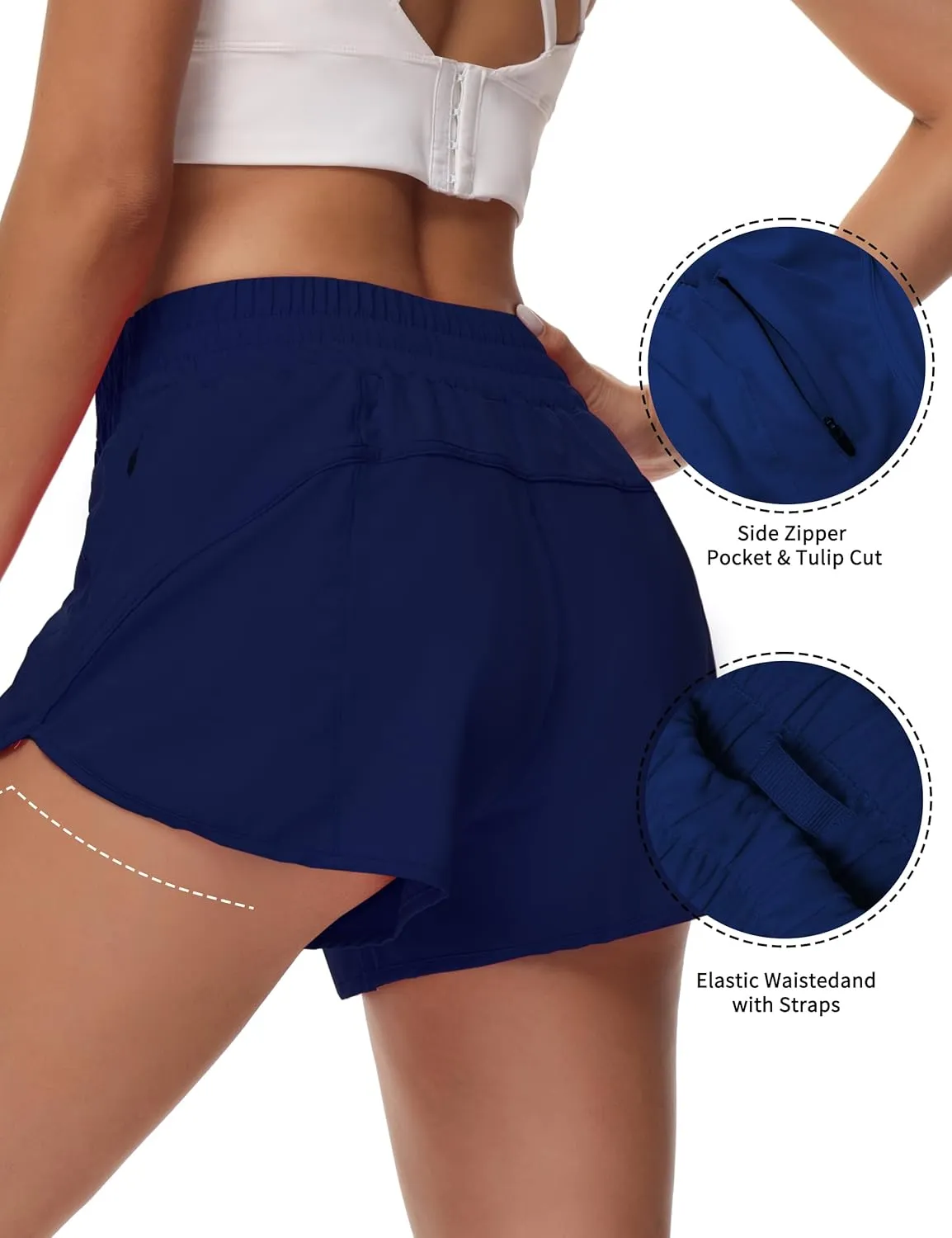 Athletic Shorts for Women Running Shorts Sporty Quick Dry Workout Shorts with Liner Zipper Pocket