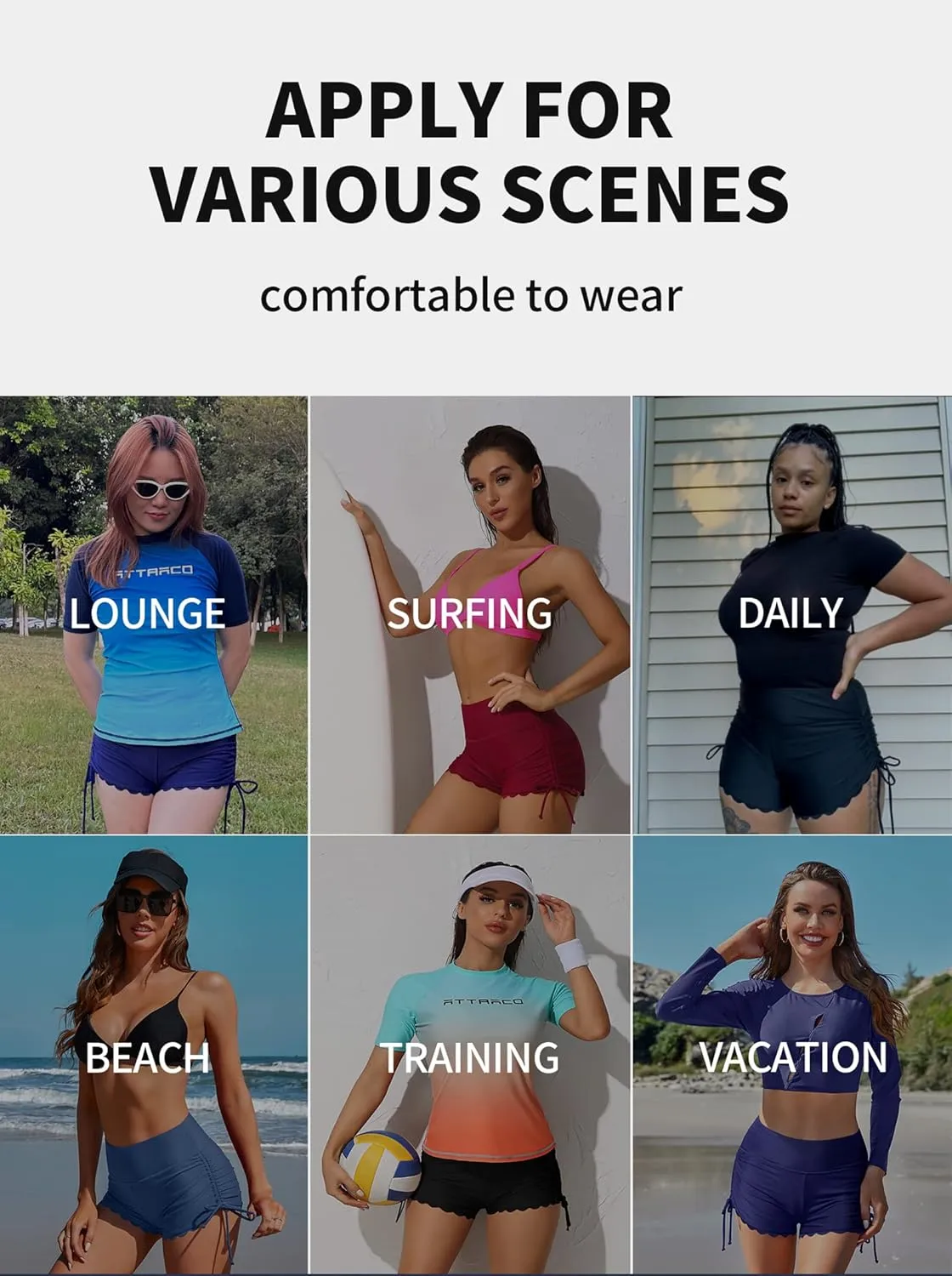 ATTRACO Women Swim Shorts High Waisted Swimsuit Shorts Swim Bottom Board Shorts