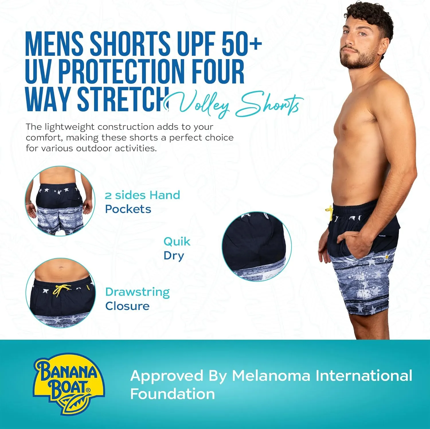 Banana Boat Mens Shorts UPF 50  UV Protection Four Way Stretch Volley Shorts |Swim Trunks |Quick Dry Shorts | Gym Shorts Men