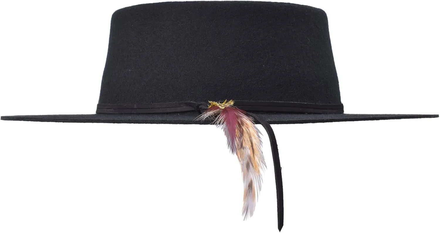 Bigalli Bolero Hat 100% Fine Wool Felt Fall Winter Porkpie Hat | Nubuck Leather and Natural Feather