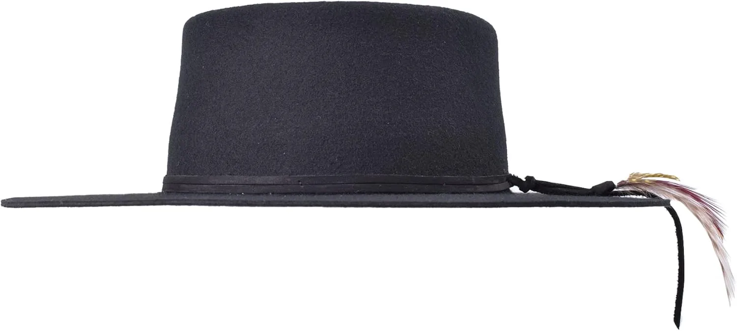 Bigalli Bolero Hat 100% Fine Wool Felt Fall Winter Porkpie Hat | Nubuck Leather and Natural Feather