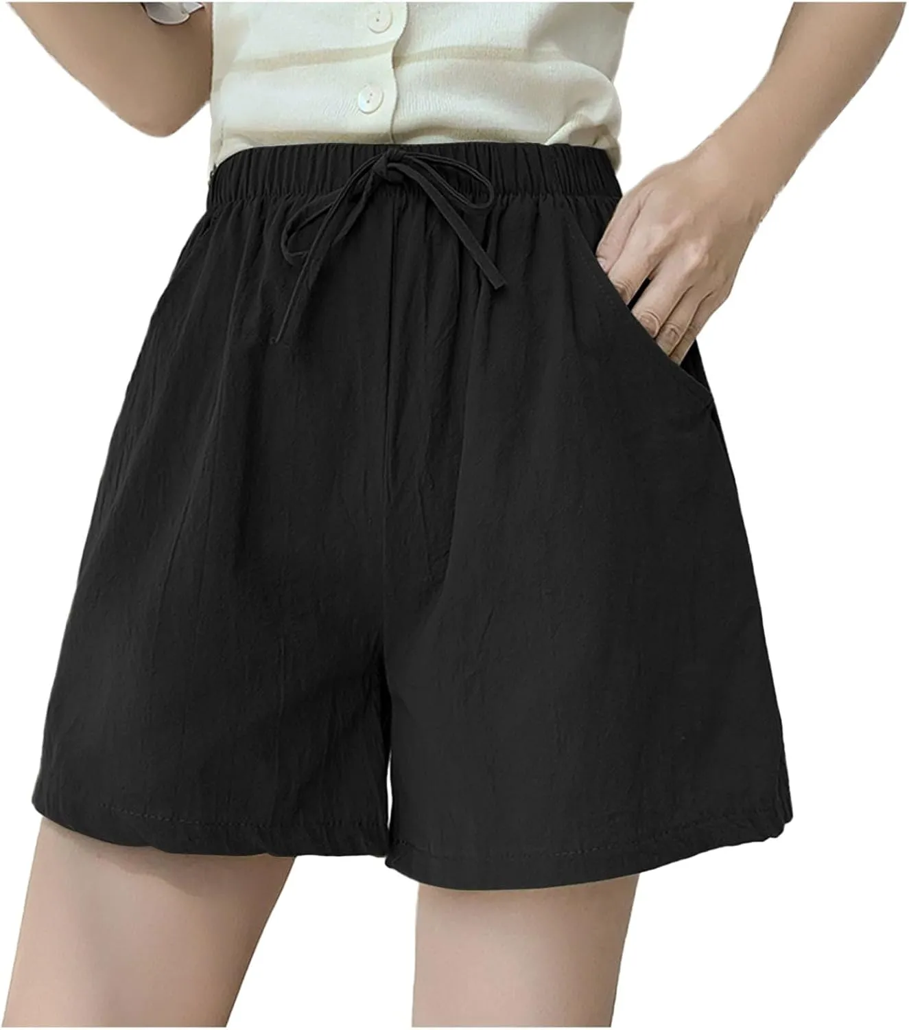 Black Linen Shorts Women Plus Size Women High Waisted Jean Shorts - Stretchy Casual Shorts Trendy Swim Shorts Women Plus Size Women's Shorts 5 Inch Inseam Denim Womens Two Piece Ruffle Shorts Set