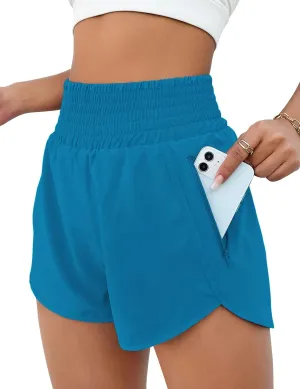 BMJL Women's High Waisted Athletic Shorts Pocket Workout Shorts Gym Sporty Running Shorts(S,Blue)