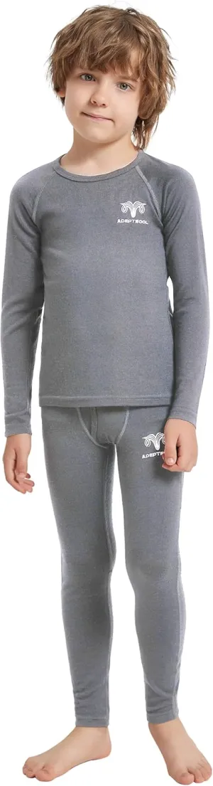 Boy Kids Merino Wool Base Layer Set Top and Bottom Thermal Underwear