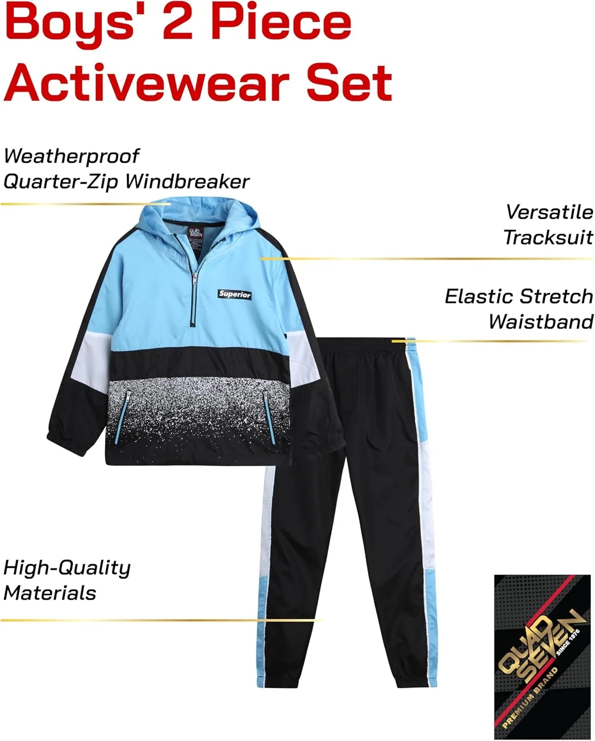 Boys' Tracksuit - 2 Piece Quarter Zip Pullover Windbreaker Jacket and Jogger Pants - Activewear Set for Boys, 8-18
