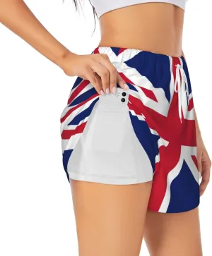 British Flag Print Women's Running Shorts High Waisted Athletic Shorts Quick Dry Gym Workout Shorts