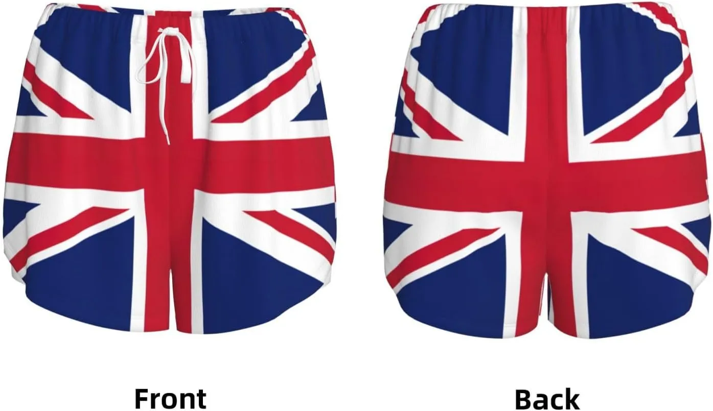 British Flag Print Women's Running Shorts High Waisted Athletic Shorts Quick Dry Gym Workout Shorts