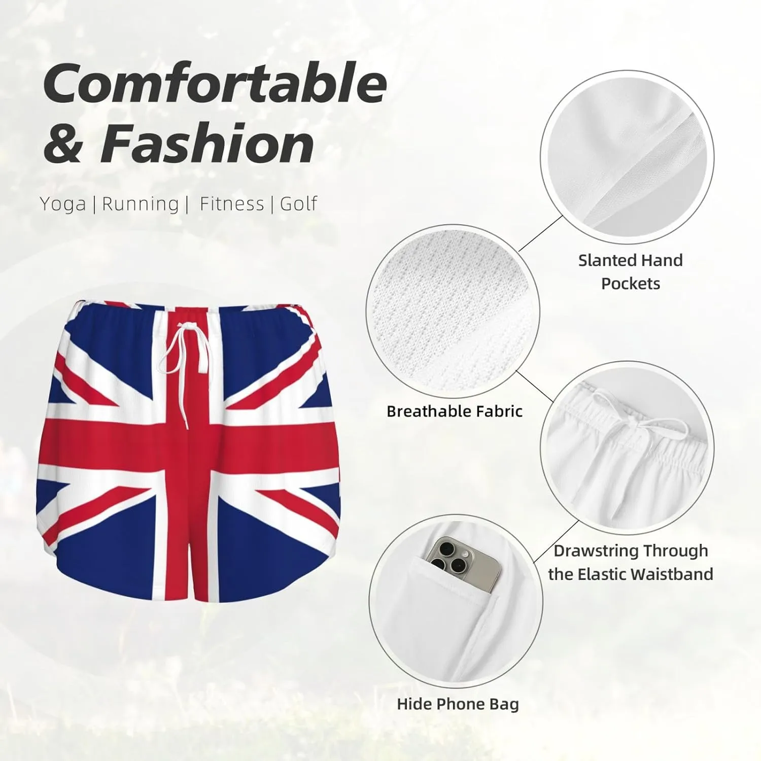 British Flag Print Women's Running Shorts High Waisted Athletic Shorts Quick Dry Gym Workout Shorts