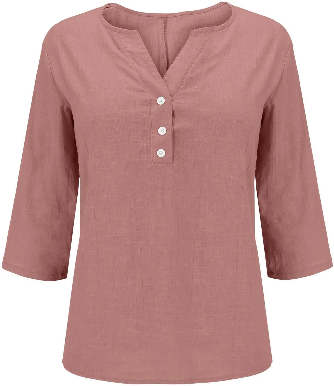 Button Down Shirts for Women 3/4 Sleeve V Neck Cotton Linen Tops Summer Causal Solid Work Beach Blouse Trendy Clothes