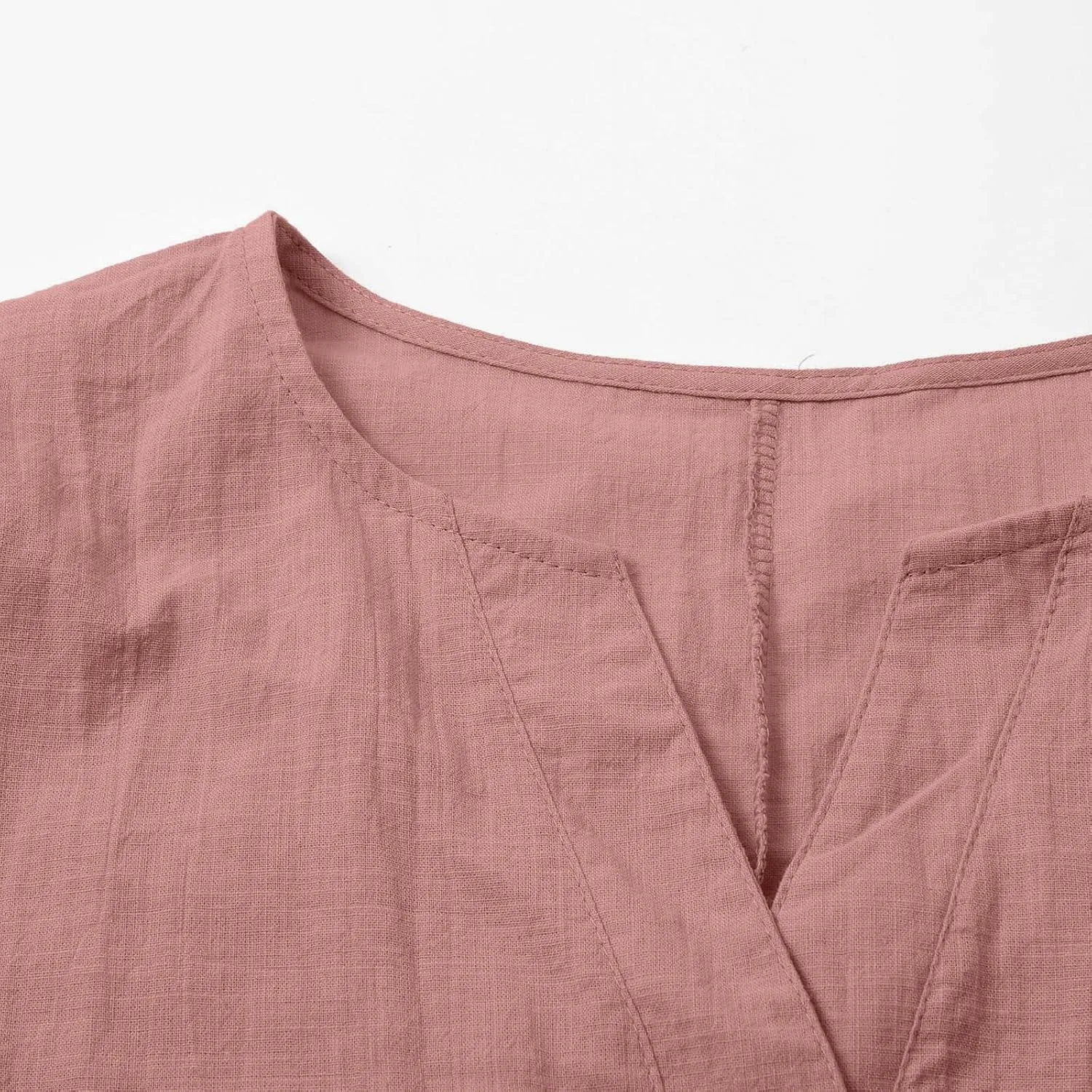 Button Down Shirts for Women 3/4 Sleeve V Neck Cotton Linen Tops Summer Causal Solid Work Beach Blouse Trendy Clothes