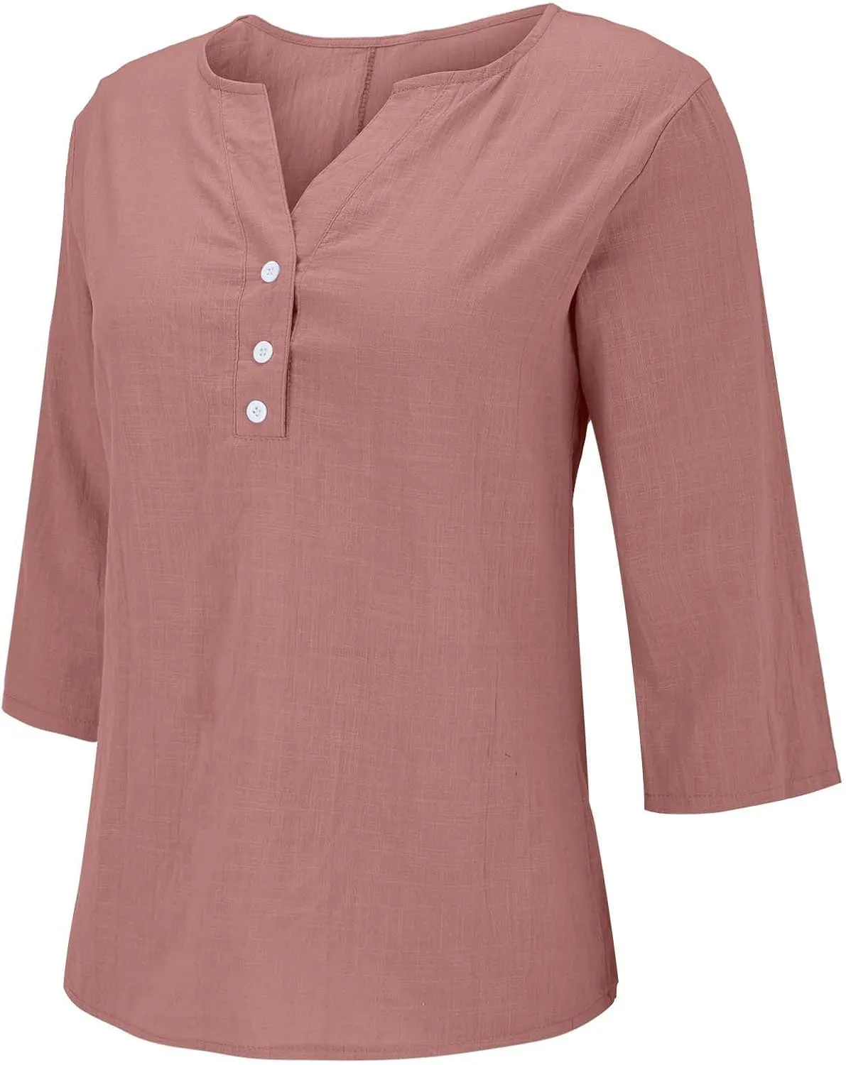 Button Down Shirts for Women 3/4 Sleeve V Neck Cotton Linen Tops Summer Causal Solid Work Beach Blouse Trendy Clothes