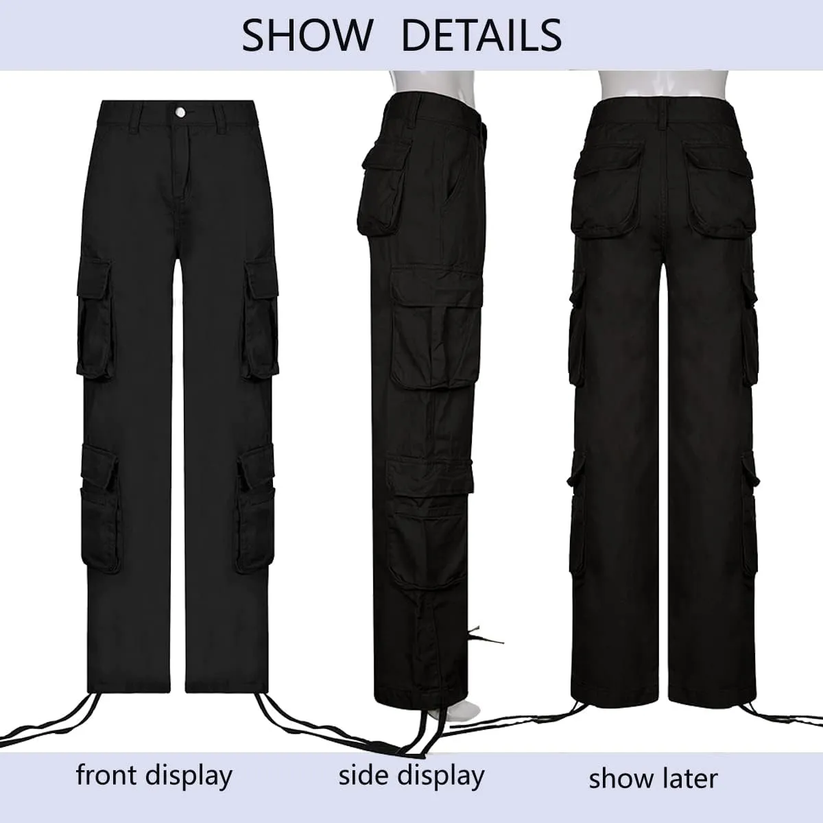 BXCNCKD Gothic Ladies Cargo Pants Street Retro Multi Pocket Cargo Pants Loose Wide Leg Pants Y2K Pants