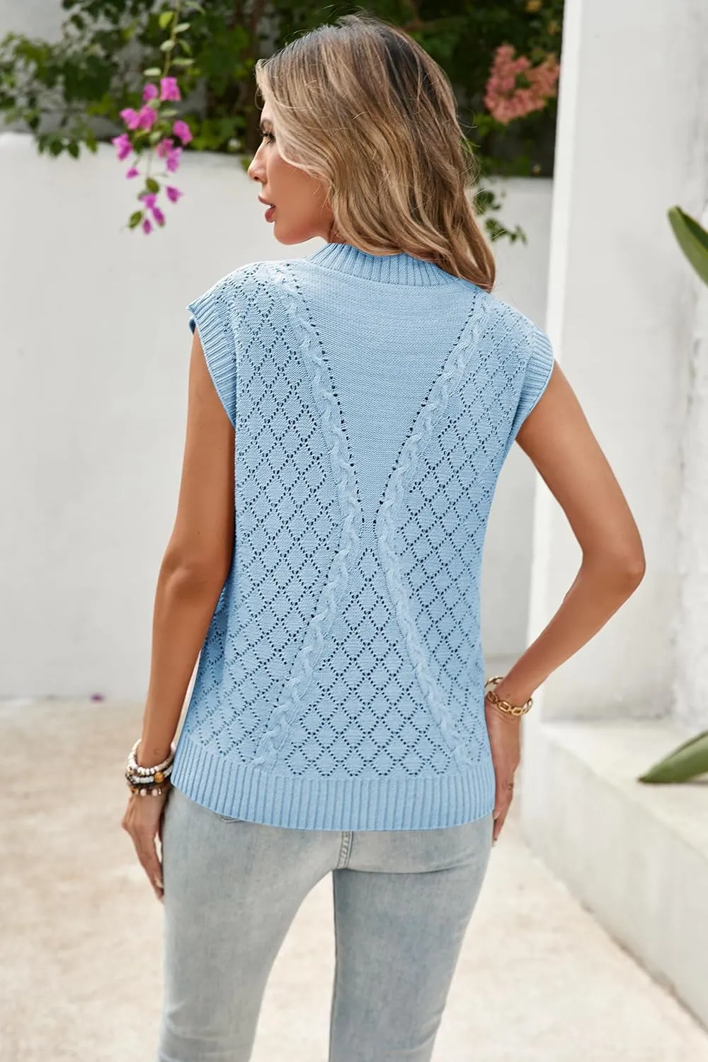 Cakulo Womens Crochet Cap Sleeve Summer Tops 2025 Sleeveless Cable Knit Sweater Vest Tank Tops