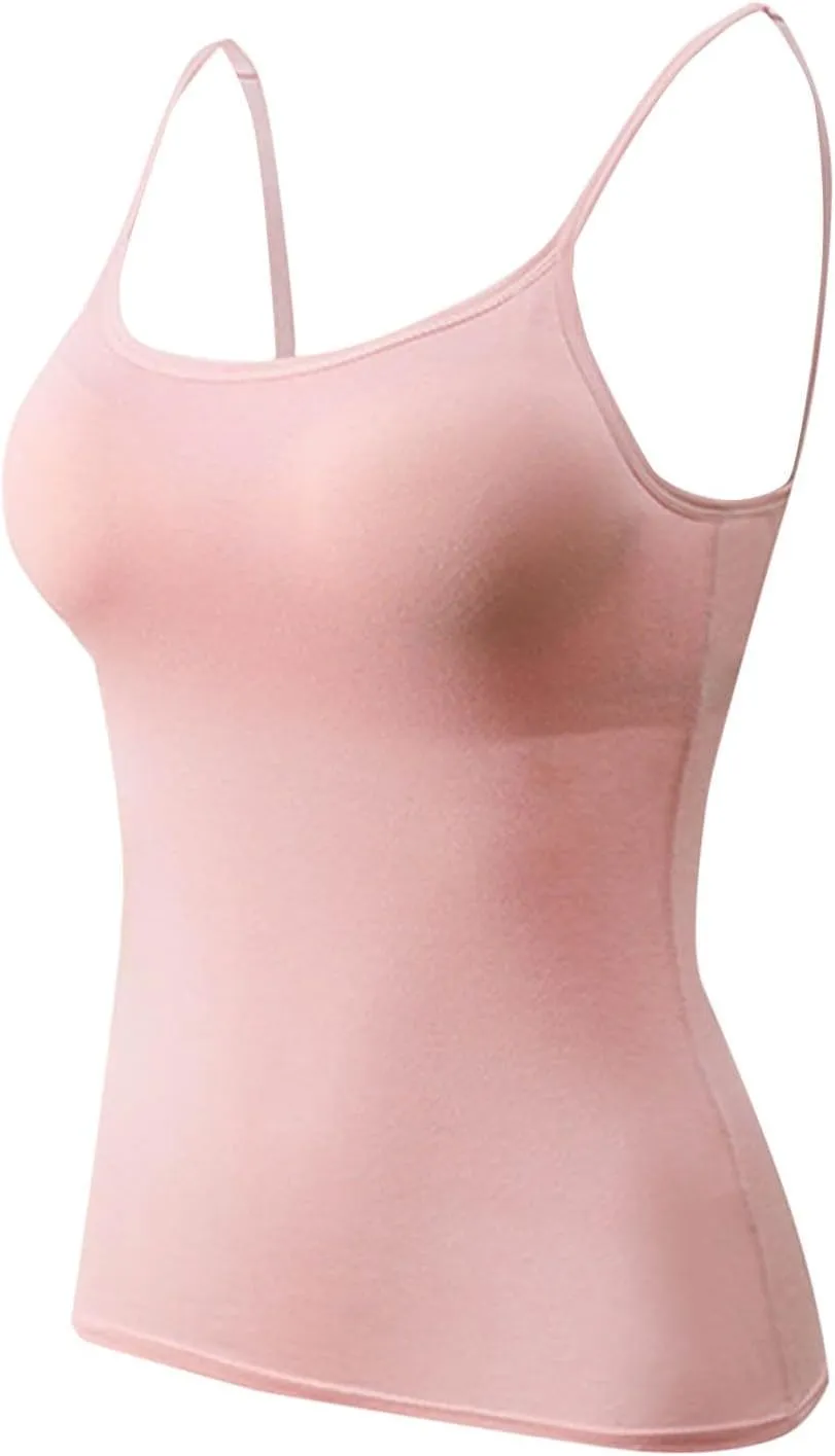 Camisole Tank Top for Women Stretchy Spaghetti Strap Basic Solid Undershirt Slim Fit Cami Tops with Padded