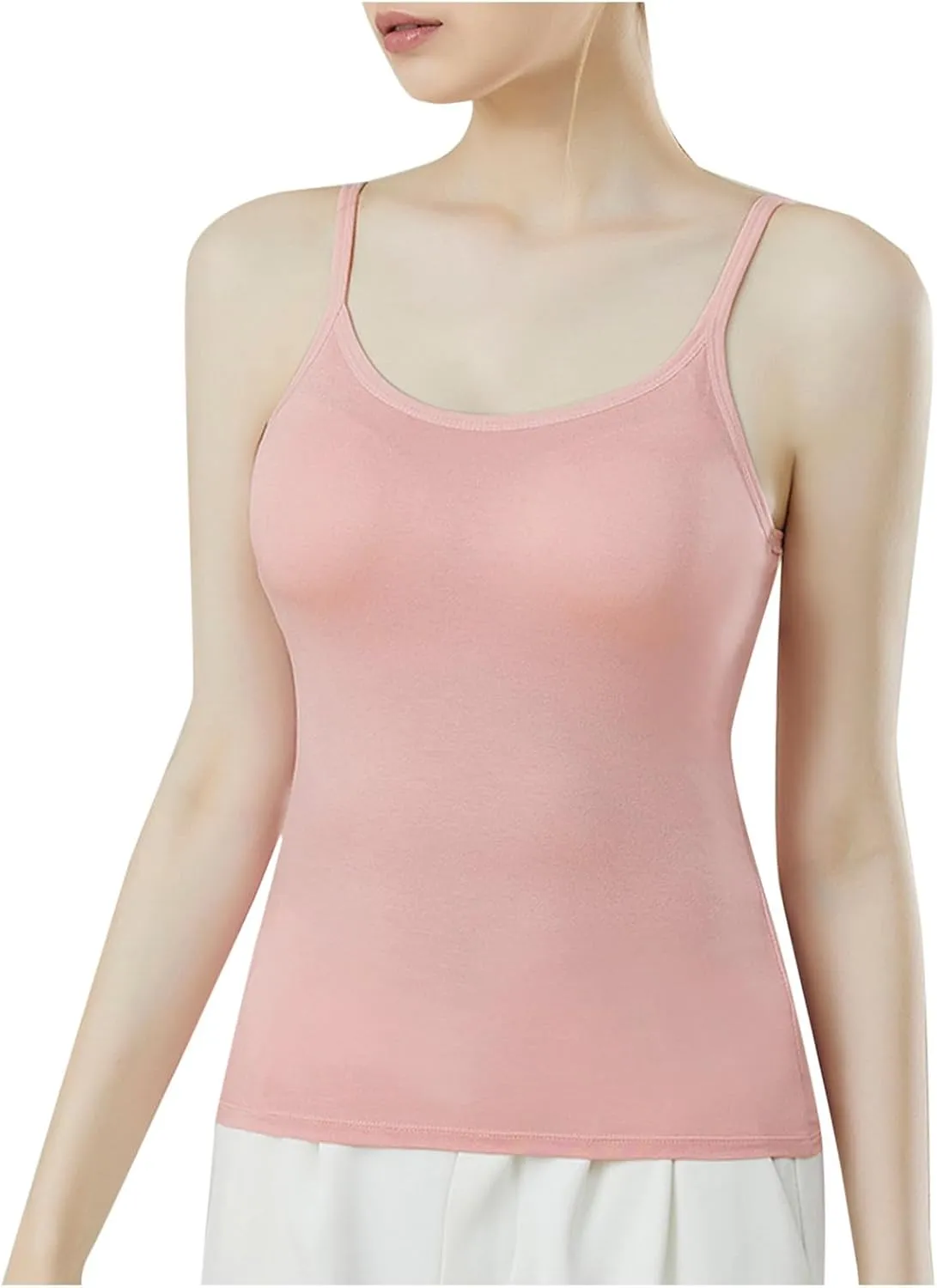 Camisole Tank Top for Women Stretchy Spaghetti Strap Basic Solid Undershirt Slim Fit Cami Tops with Padded