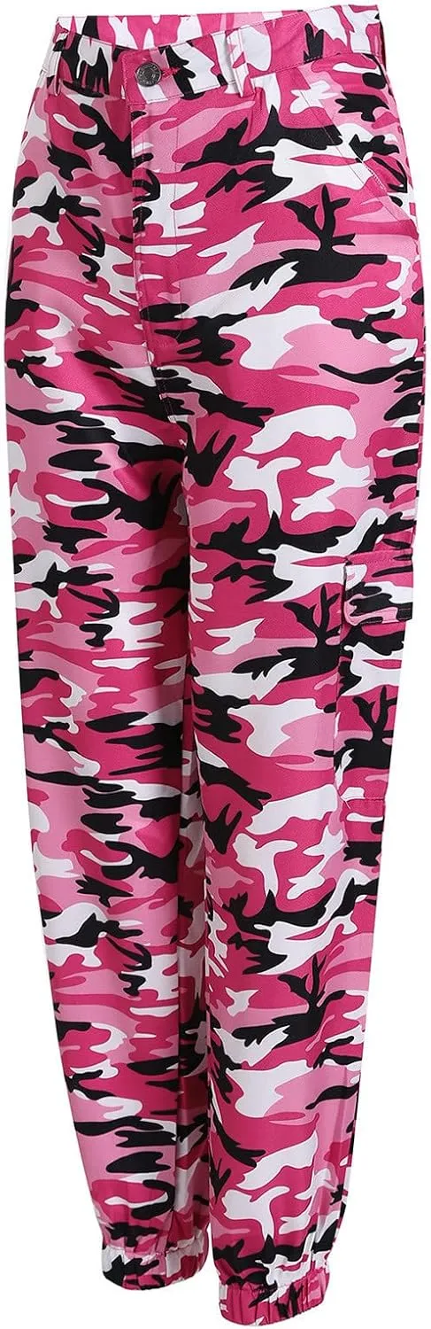 Camouflage Pants for Women Casual Combat Army Cargo Pants Multi-Pocket Military Tactical Bound Feet Camo Cargo Trouser