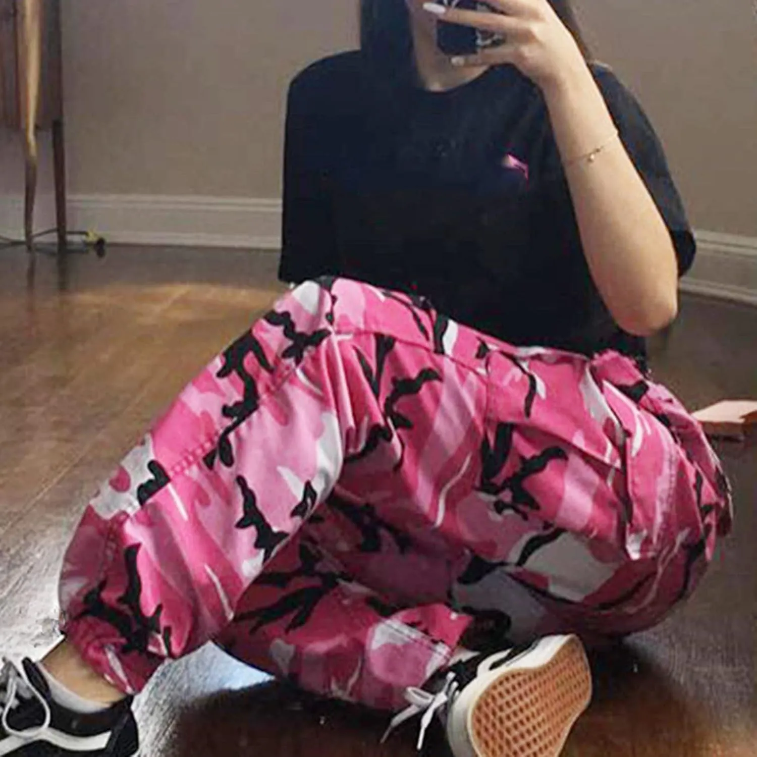 Camouflage Pants for Women Casual Combat Army Cargo Pants Multi-Pocket Military Tactical Bound Feet Camo Cargo Trouser
