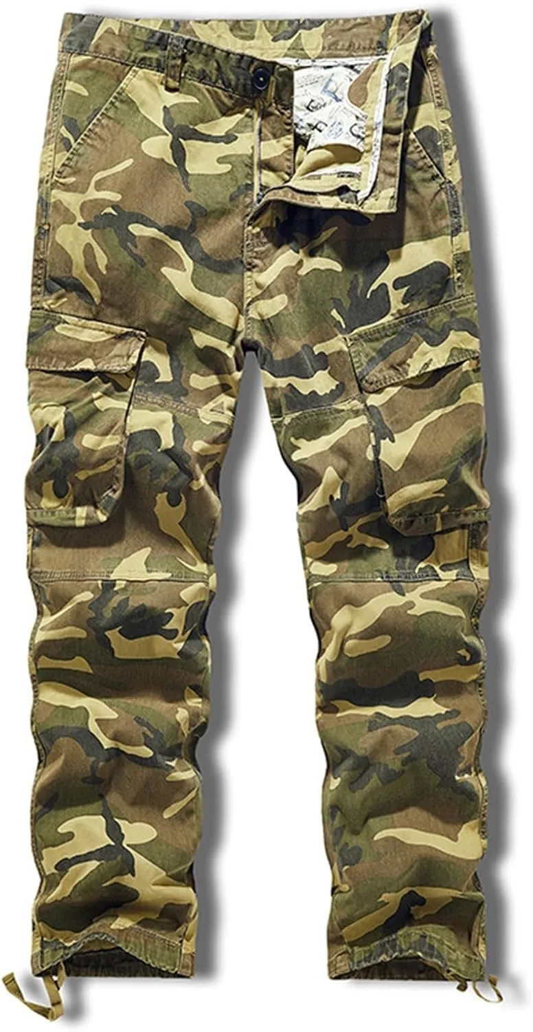 Cargo Pants for Men, CamoRelaxed Fit Utility Hiking Pants, Ripstop Work Casual Wild Pants with Pockets